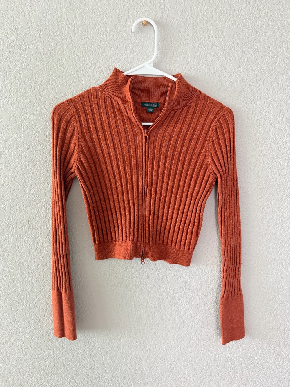 wild fable Rust Ribbed Zip Cardigan
